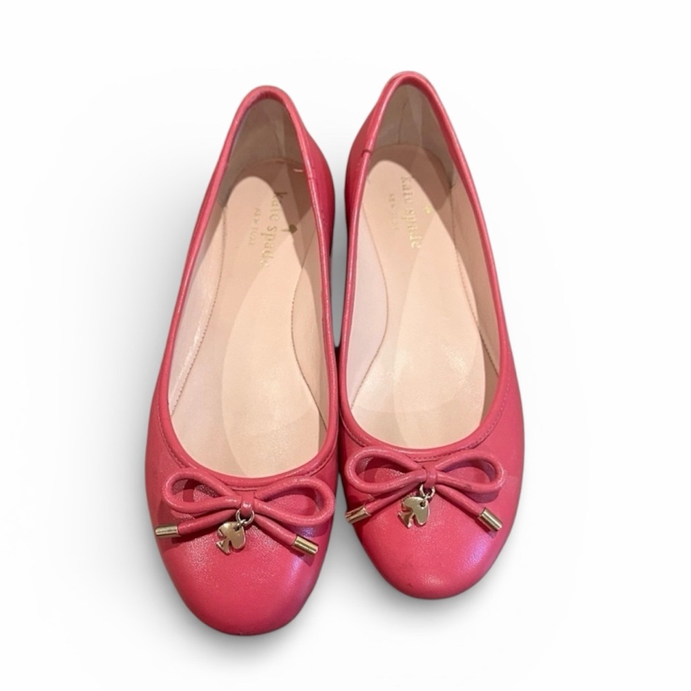 Kate Spade Willa Ballet Flats Pink Leather Bow Charm Size 6